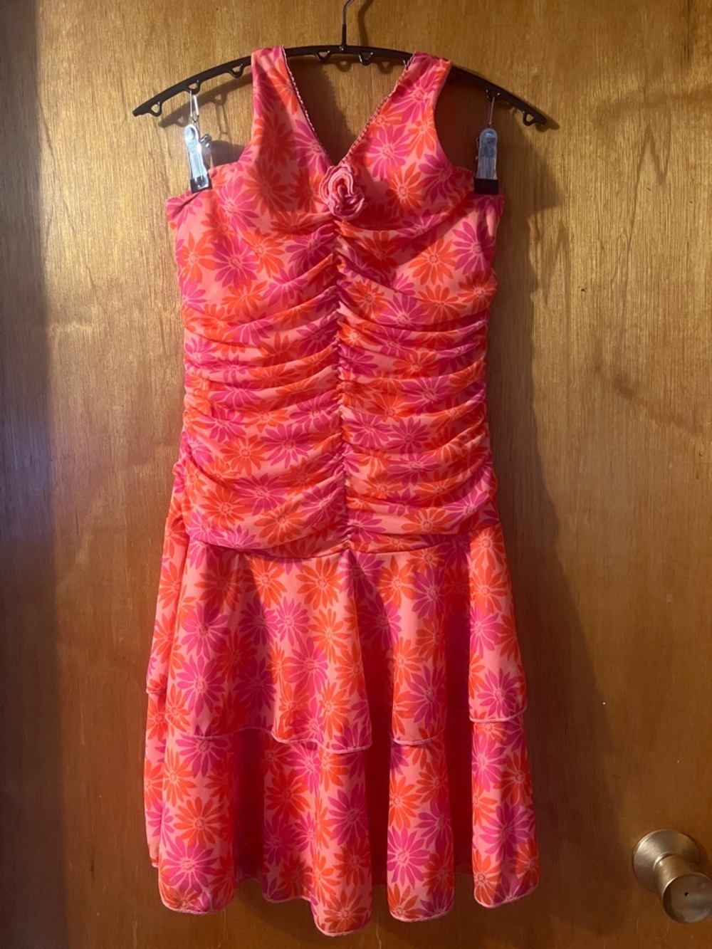 Girls BCX girl Pink & Orange Floral Ruched Sundress with Rosette 16